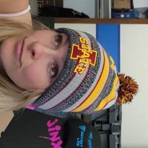 Iowa state university striped pom beanie